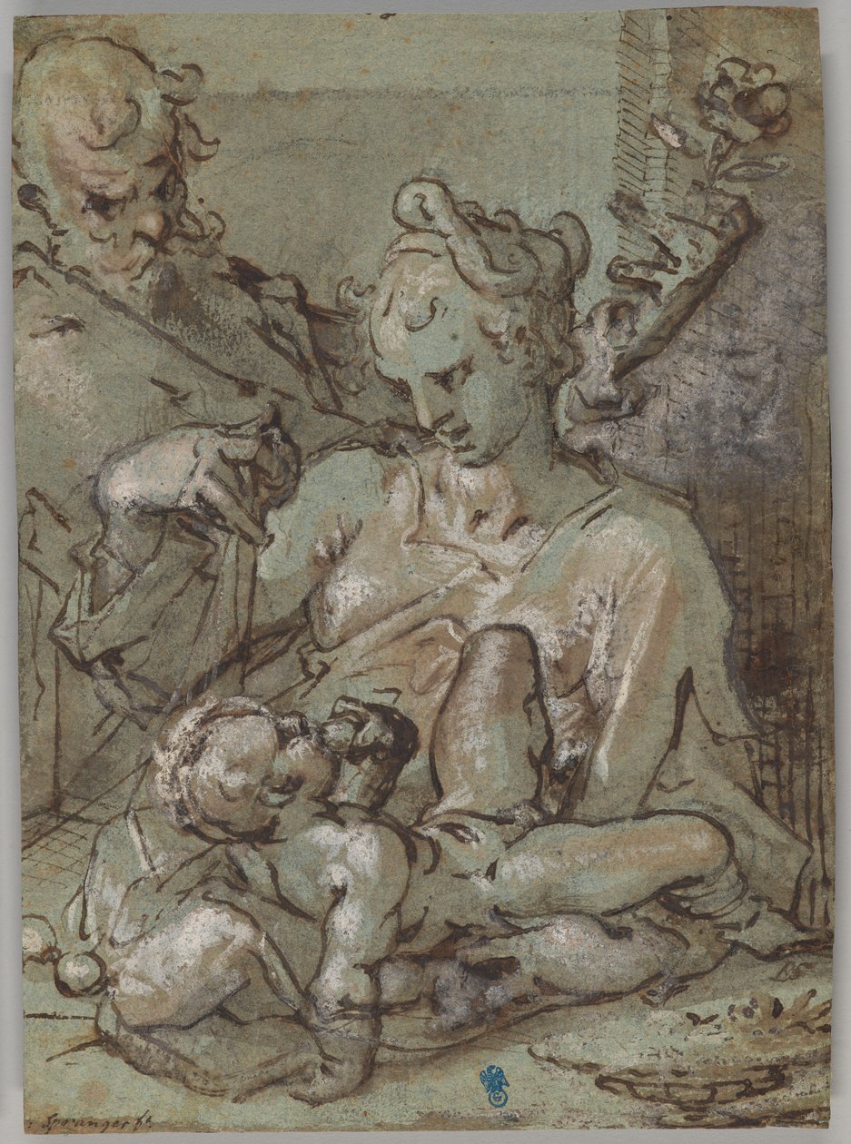 Den heliga familjen med Sankt Josef som håller i rosen av Bartholomaeus Spranger