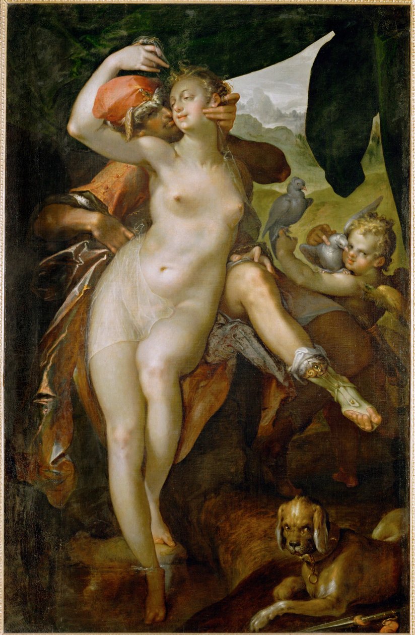 Venus och Adonis, ca 1595 (målning på duk) av Bartholomaeus Spranger
