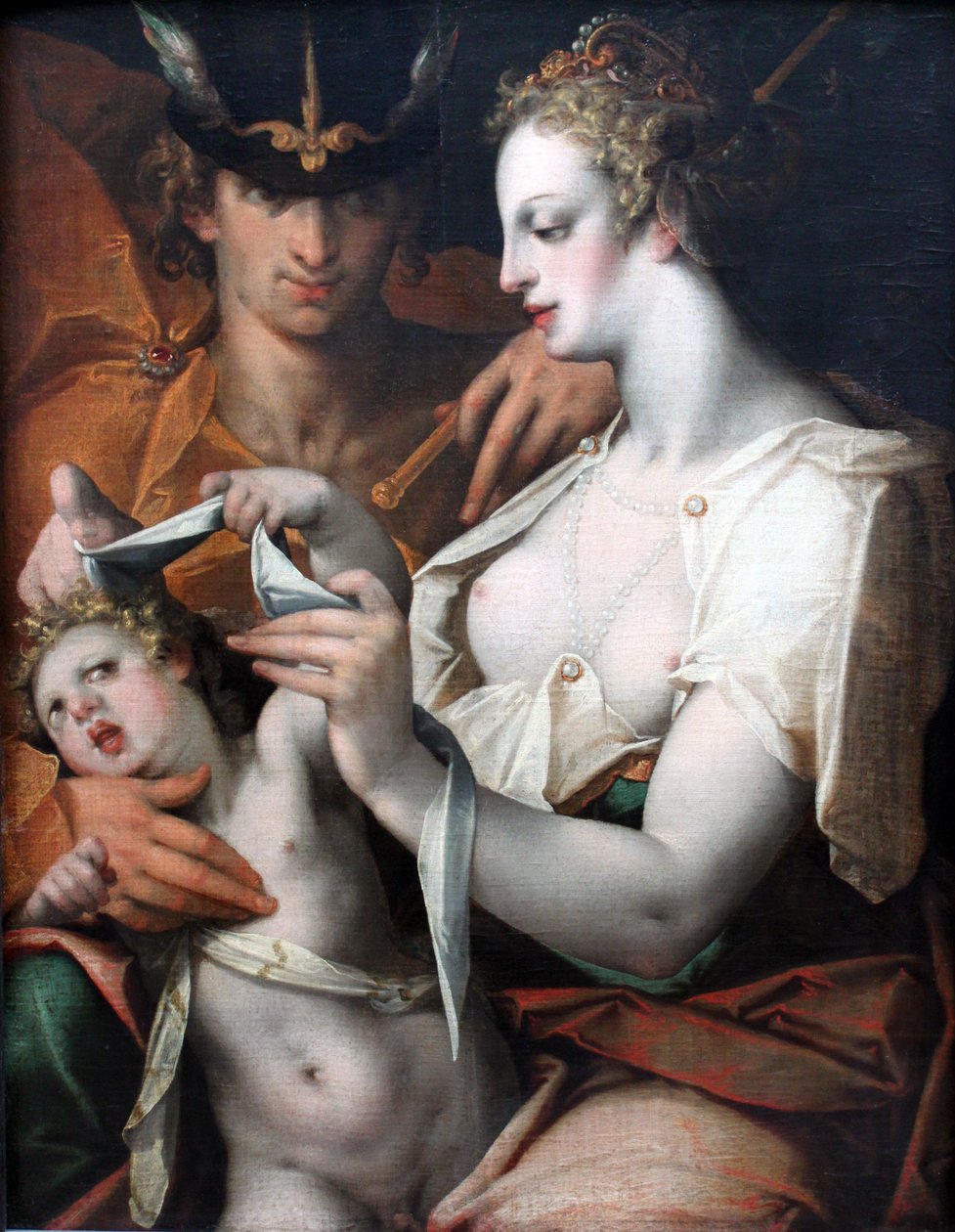 Venus och Merkurius ögonbindel Amor av Bartholomaeus Spranger