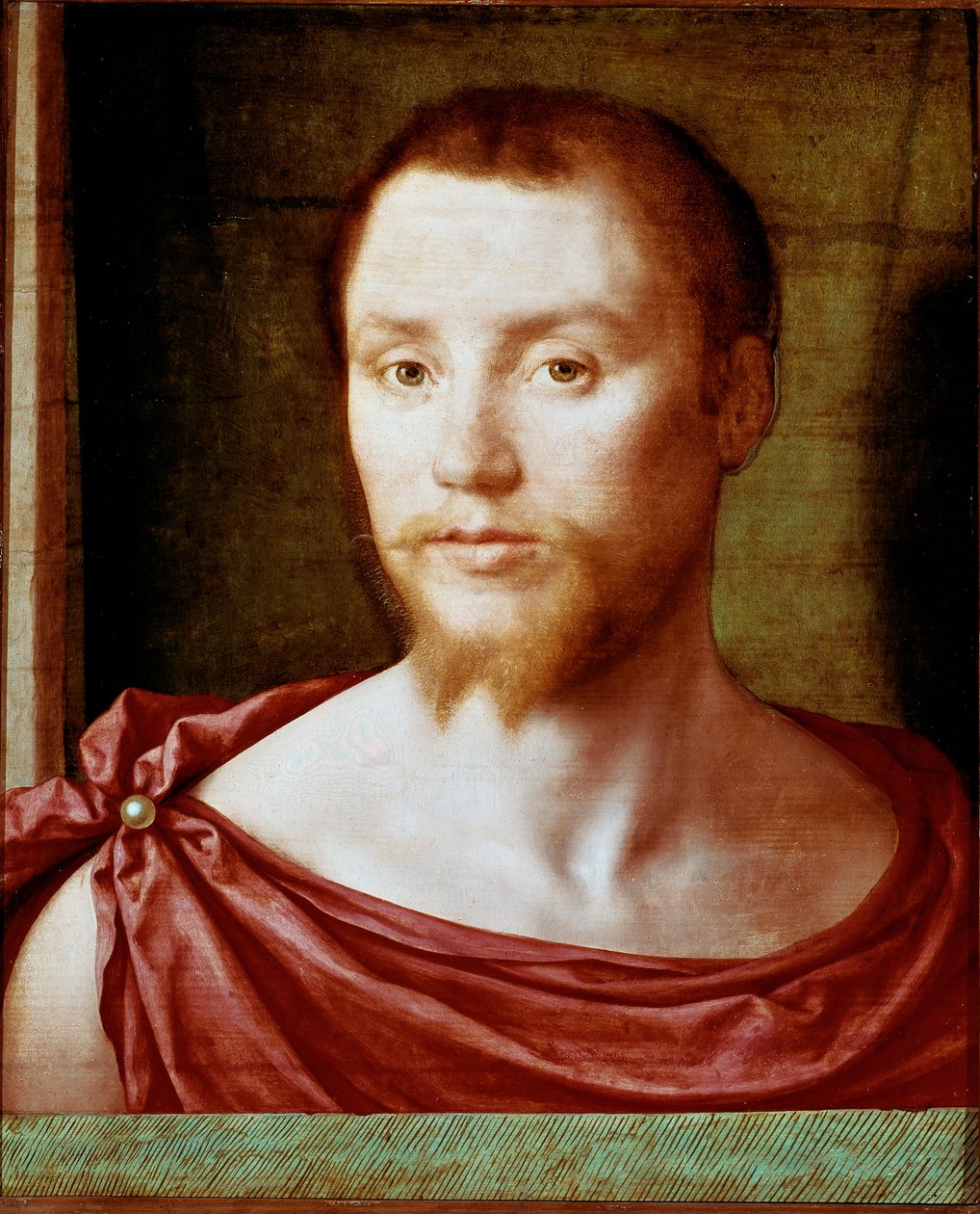 Porträtt av man med det antika röda mansansiktet med dubbelspetsat skägg (eller get), det är täckt med ett ländtyg. Målning på trä tillskriven Pseudo Felix Chretien (ca 1510-1579). ca 1535-1550 Dim. 48x39 cm Paris, musee du Louvren - Porträtt av en ma av Bartholomeus (active 1518 1541) Pons