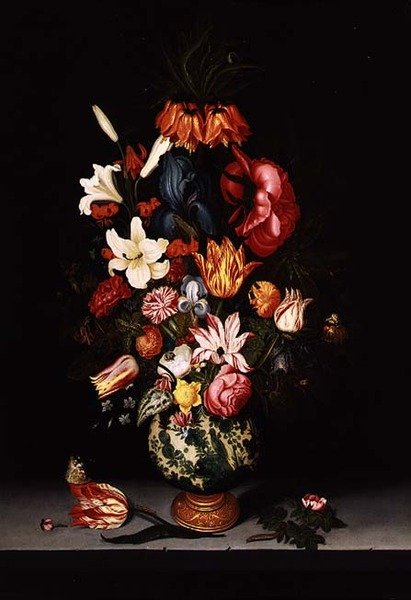 Stilleben av blommor på en stenavsats av Bartholomeus Assteyn