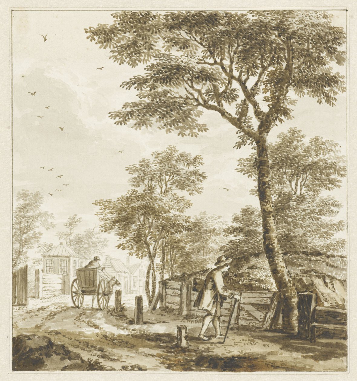 Landskap med figurer och häst och vagn av Bartholomeus Barbiers