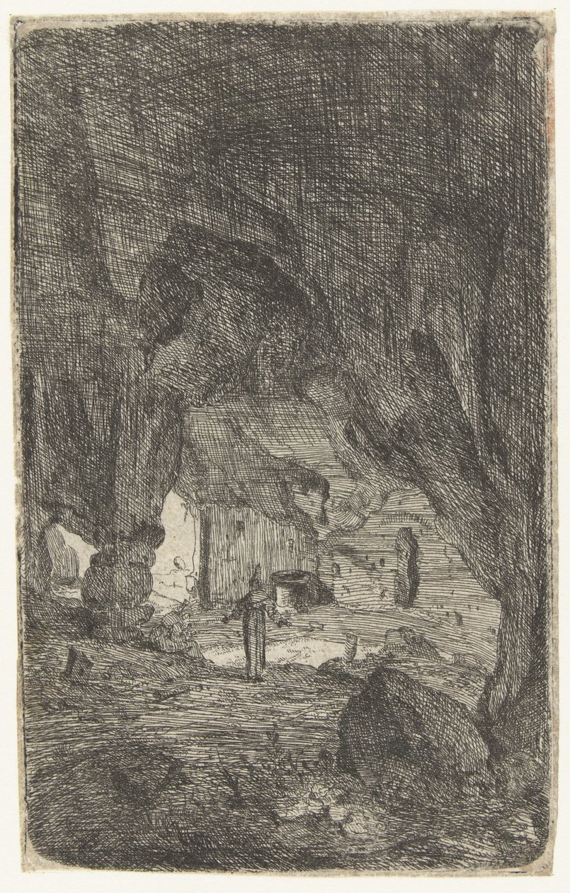 Interiör av en grotta Grottan vid Valmontane. Romerska ruiner (serietitel) Förfallna byggnader kommer in i Soo som buyten Romen (serietitel) av Bartholomeus Breenbergh