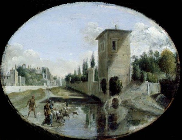 Italienskt landskap (olja på koppar) av Bartholomeus Breenbergh