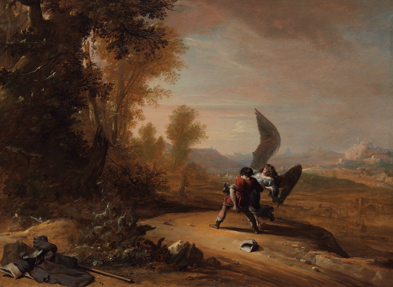 Jakob brottas med ängeln (1 Mosebok 32:26-31) av Bartholomeus Breenbergh