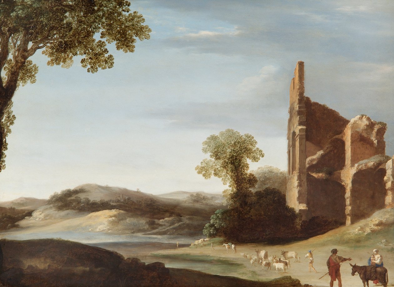 Landskap med klassiska ruiner och figurer, ca 1630 (olja på koppar) av Bartholomeus Breenbergh