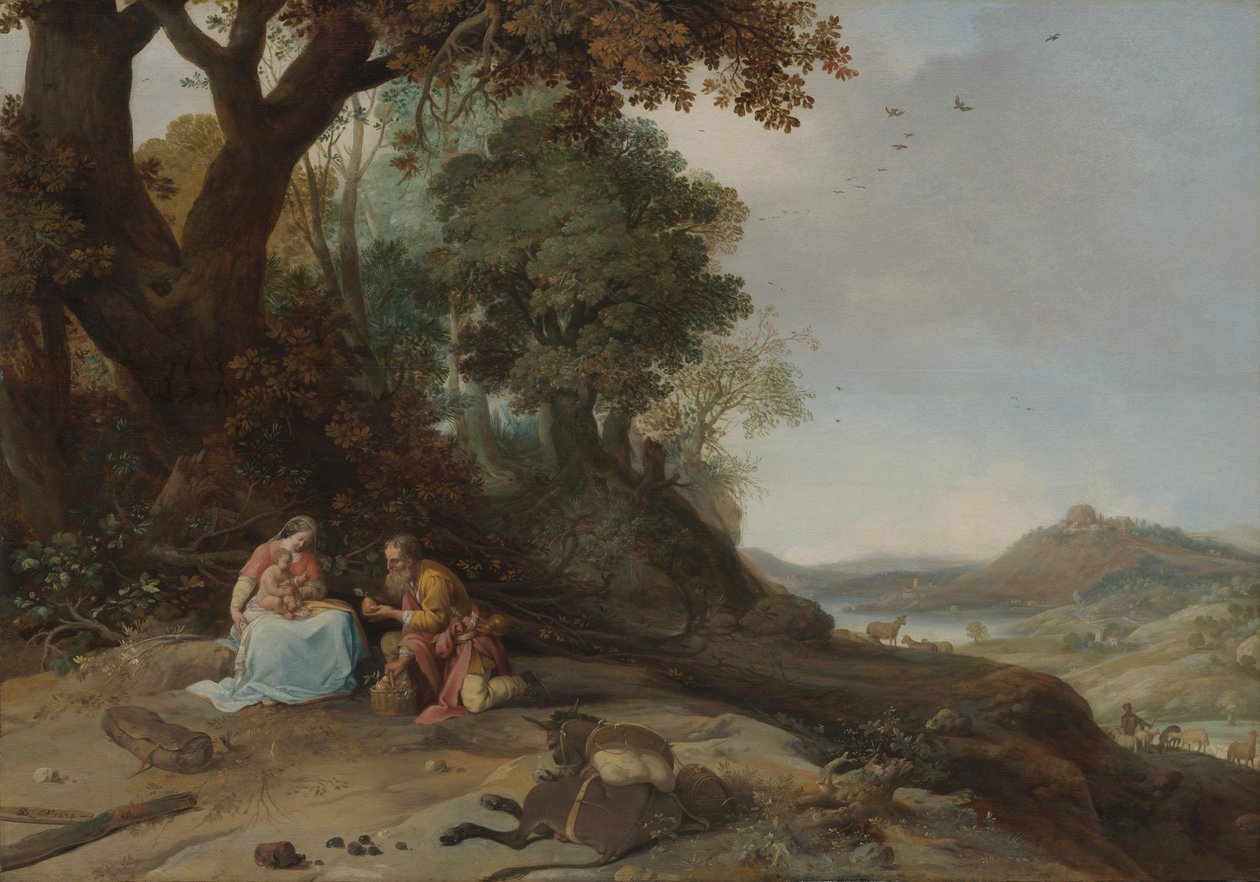 Landskap med vila under flykten av Bartholomeus Breenbergh