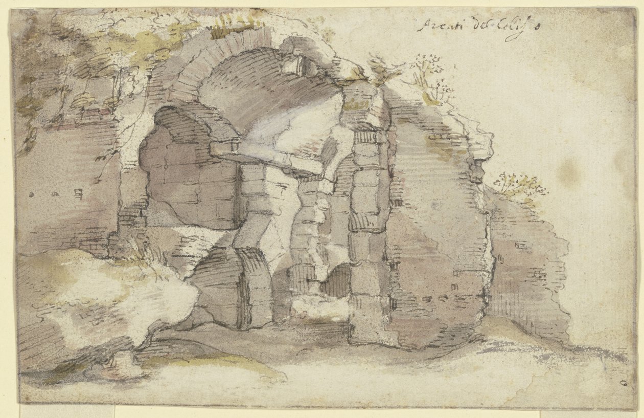 Ruin av en antik byggnad med tunnvalv av Bartholomeus Breenbergh