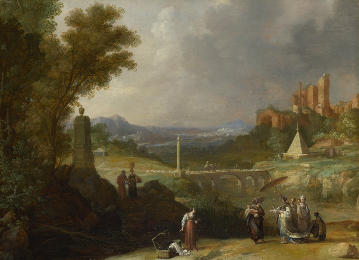 Fyndet av spädbarnet Moses av faraos dotter, 1636 av Bartholomeus Breenbergh