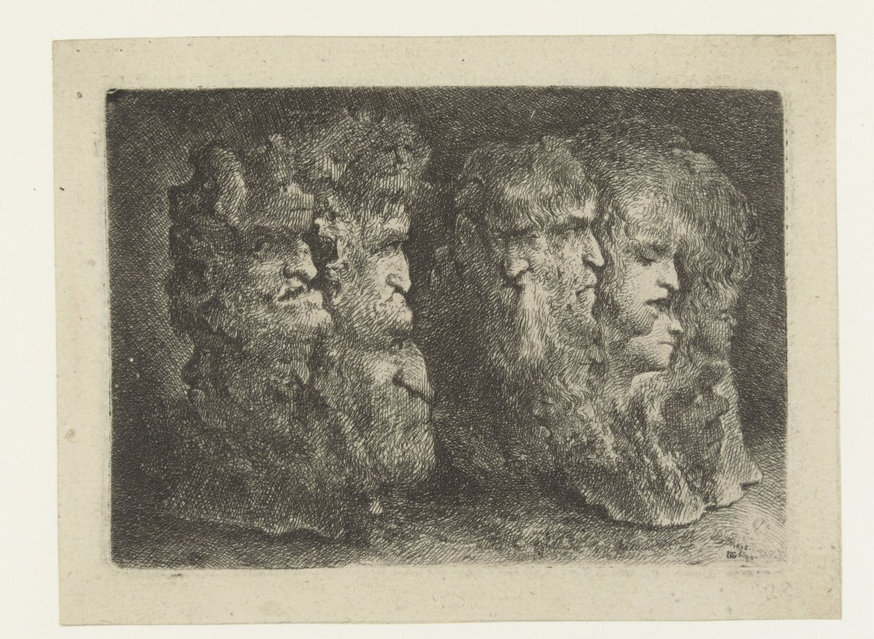 Olika huvuden av män, djur och mascarons av Bartholomeus Breenbergh