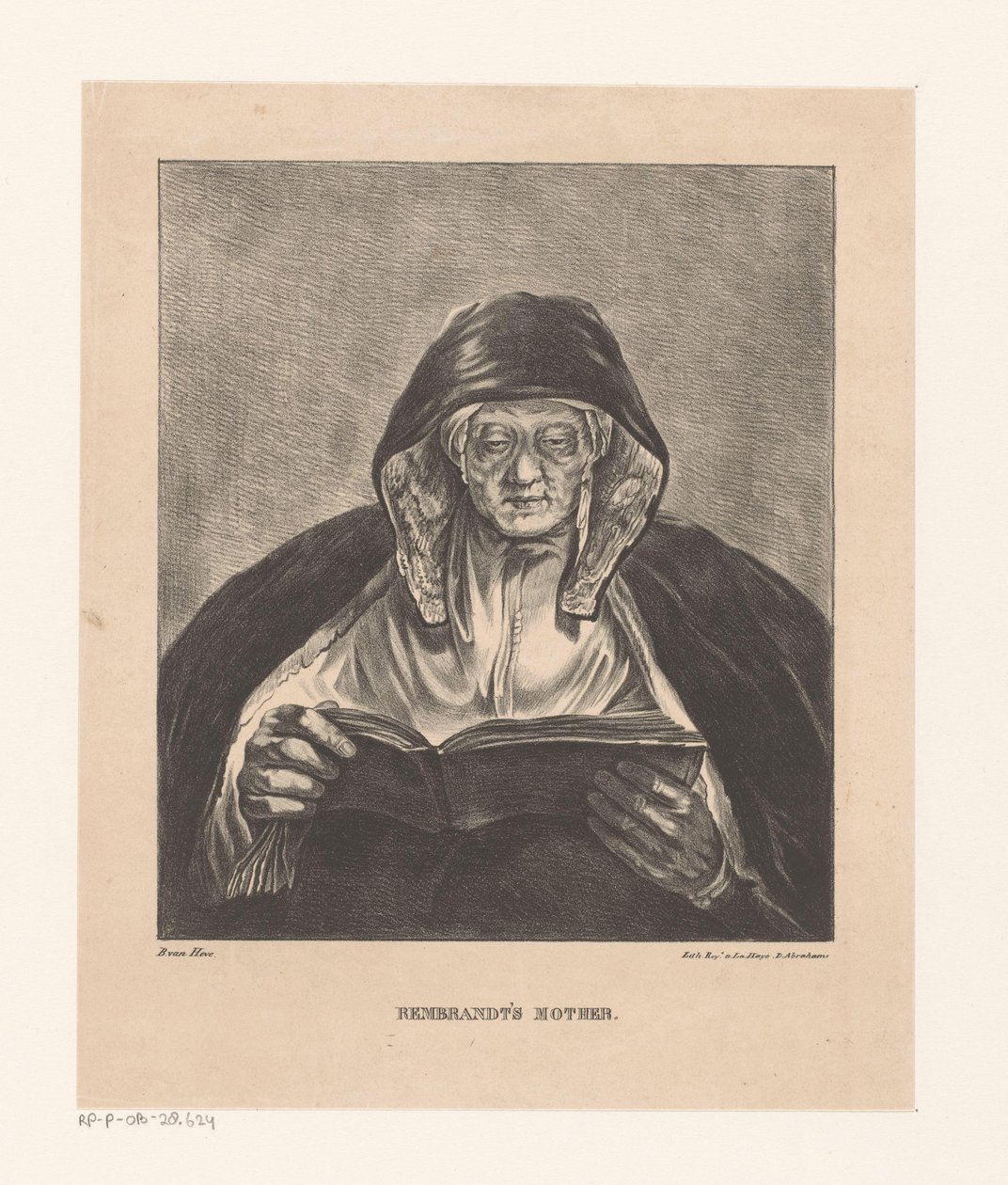 Porträtt av en gammal kvinna som läser Rembrandts mor (titel på objekt) av Bartholomeus Johannes van Hove