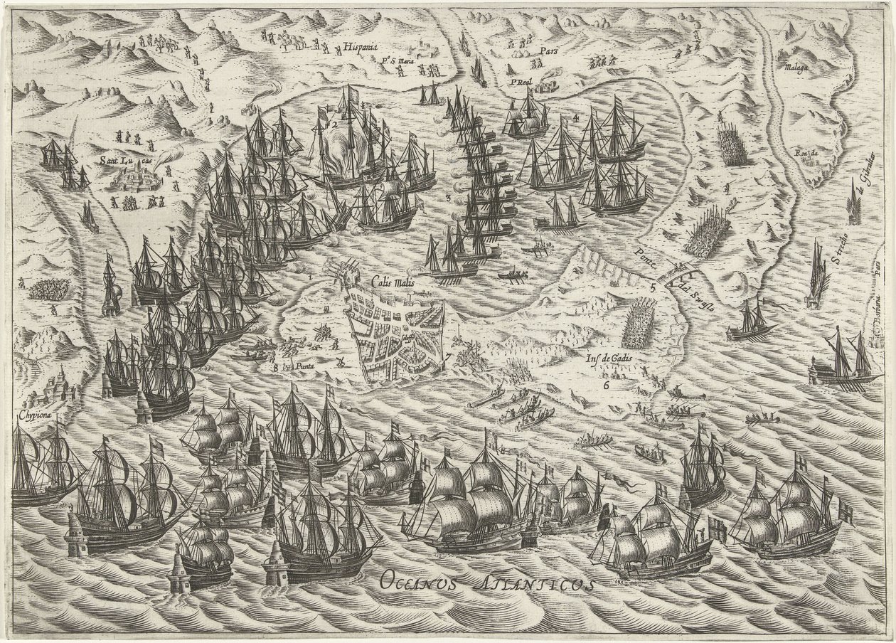 Slaget vid Cadiz, 1596 av Bartholomeus Willemsz. Dolendo (attributed to)