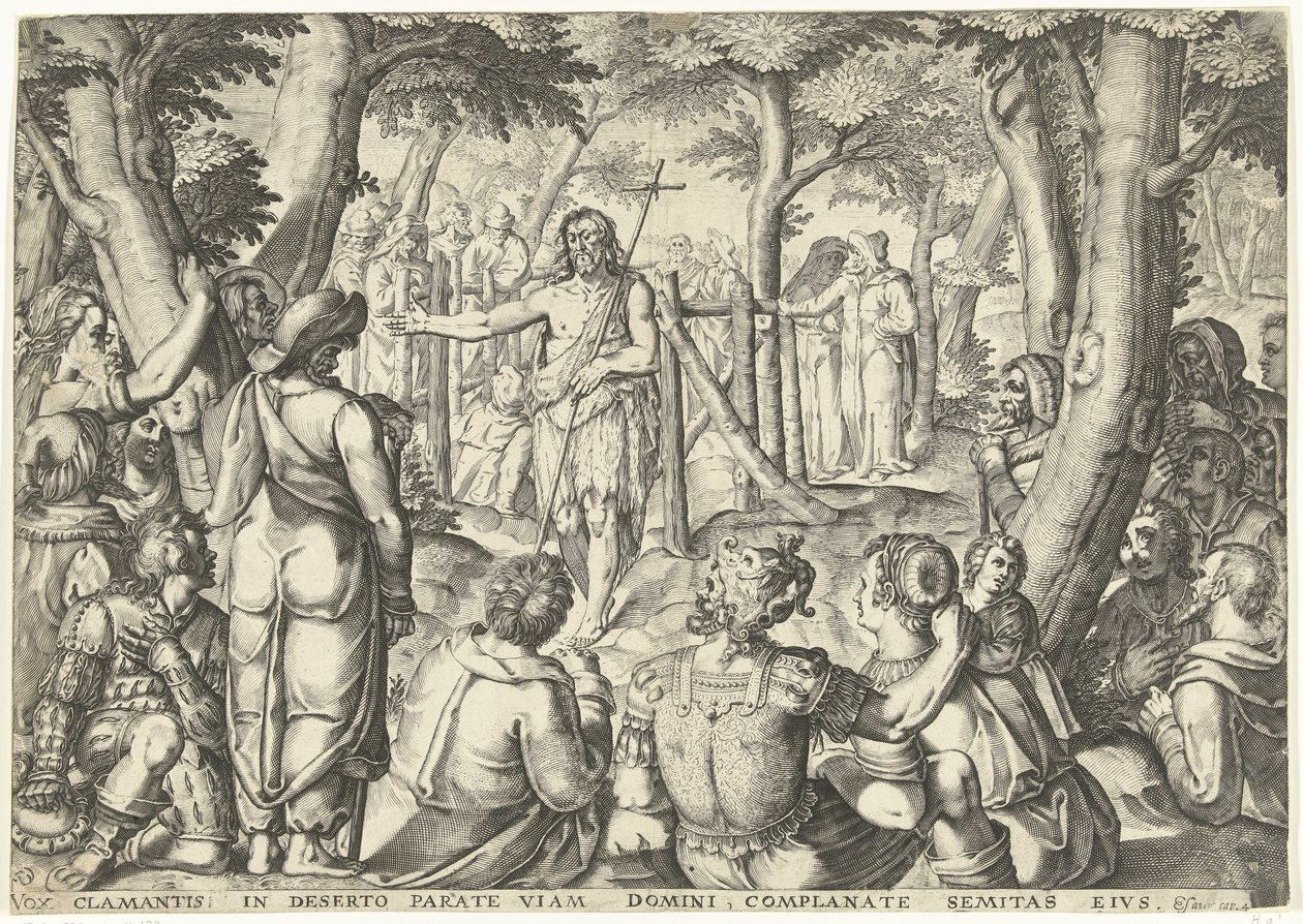 Johannes Döparen predikar för en grupp människor av Bartholomeus Willemsz. Dolendo