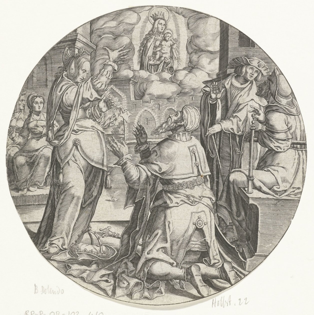 Maria med barnet visar sig för kejsar Augustus av Bartholomeus Willemsz. Dolendo