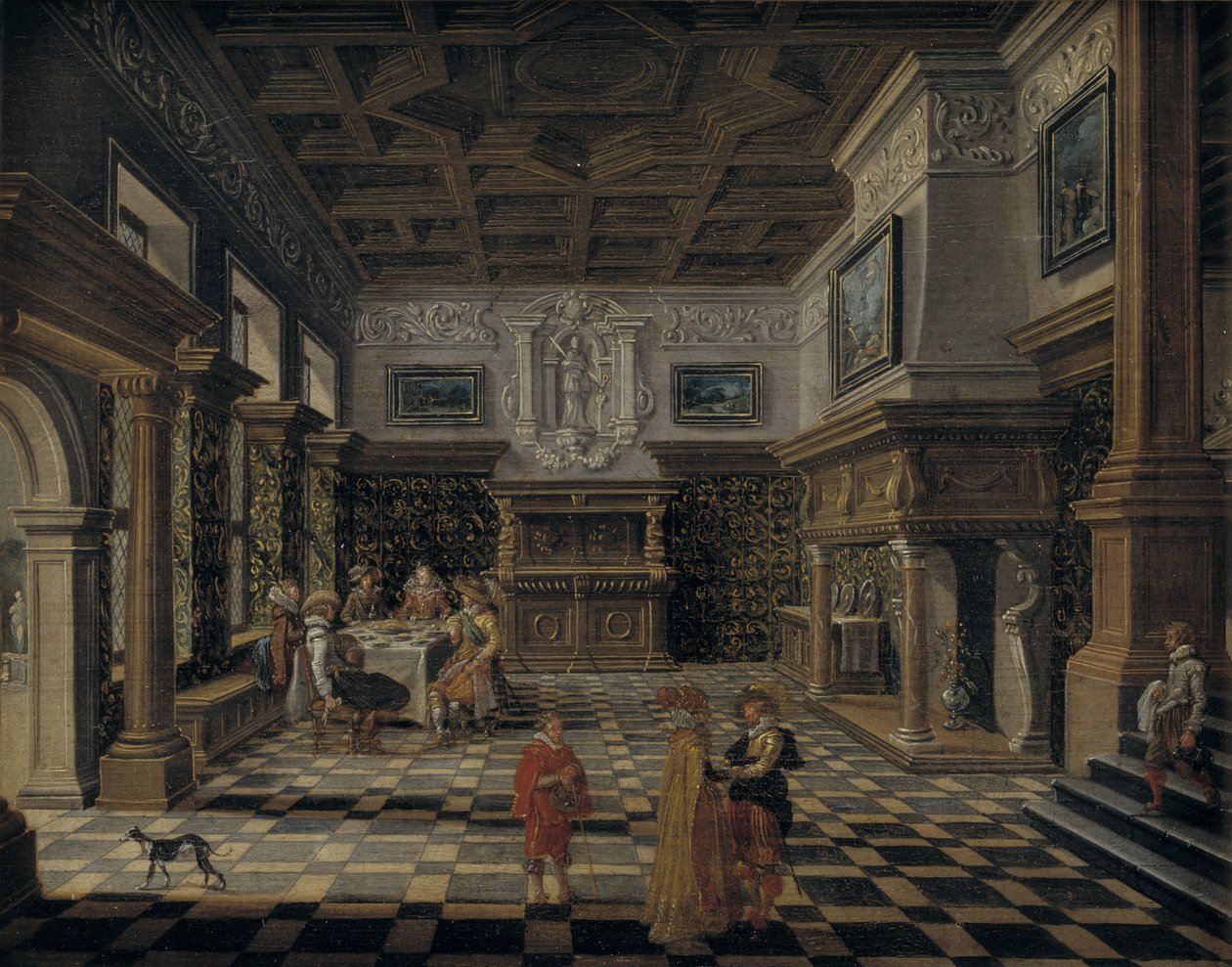 Överdådig renässansinteriör med bankett av Bartholomeus van Bassen