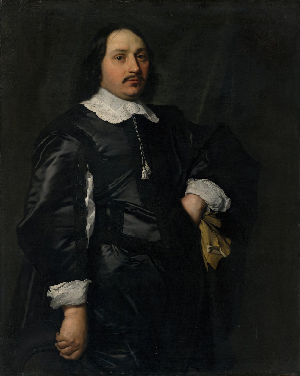 Porträtt av en herre i svart satängtröja av Bartholomeus van der Helst