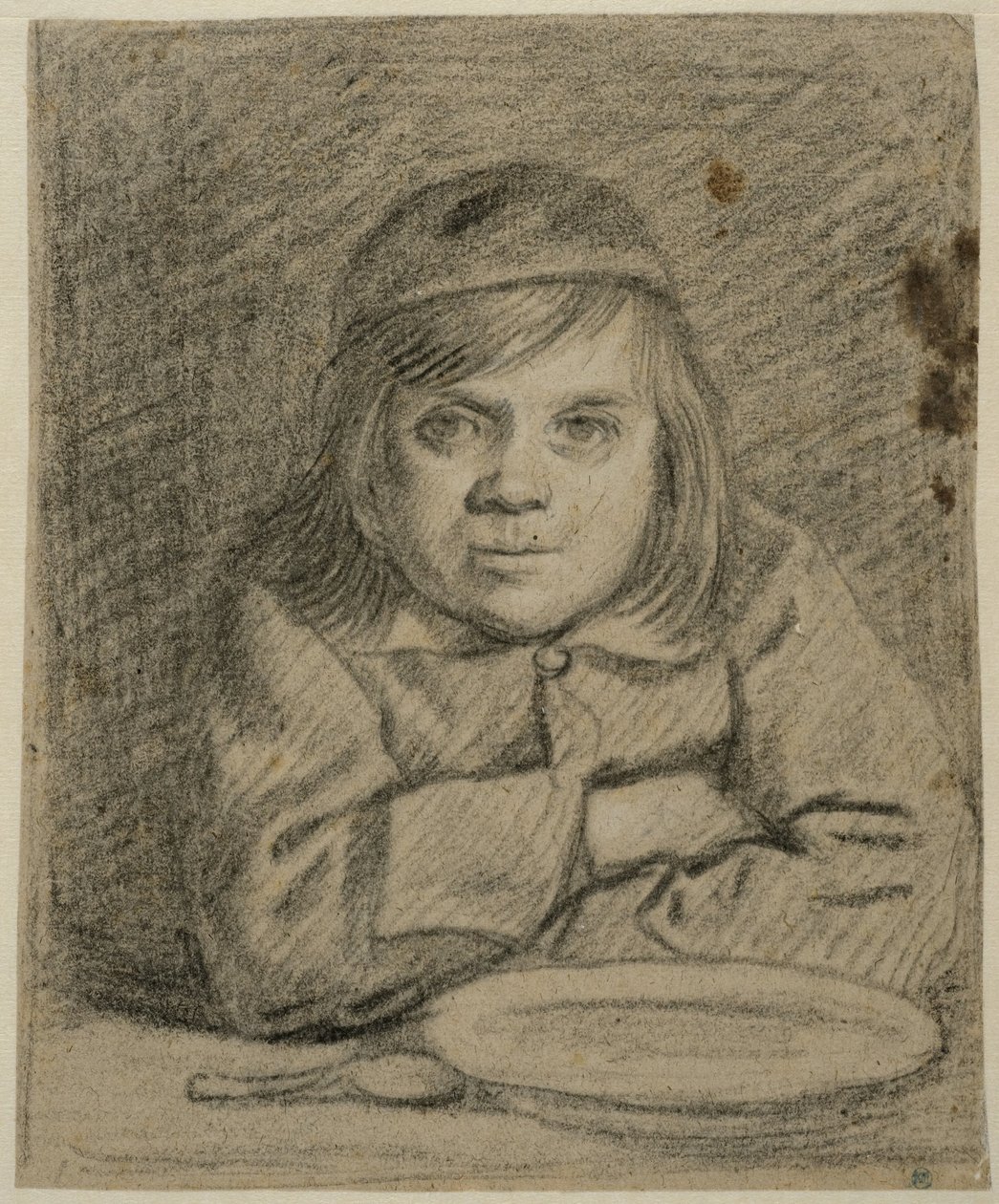 Pojke med korslagda armar vid ett bord av Bartholomeus van der Helst