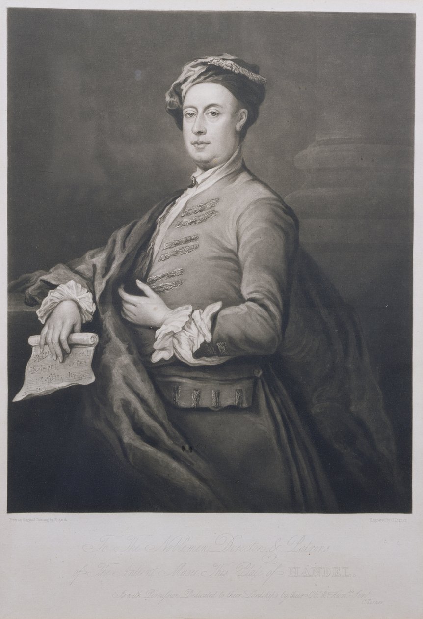 Porträtt av George Frederick Handel (1685-1759) graverad av Charles Turner (1773-1857) 1821 (mezzotint) av Bartholomew Dandrige