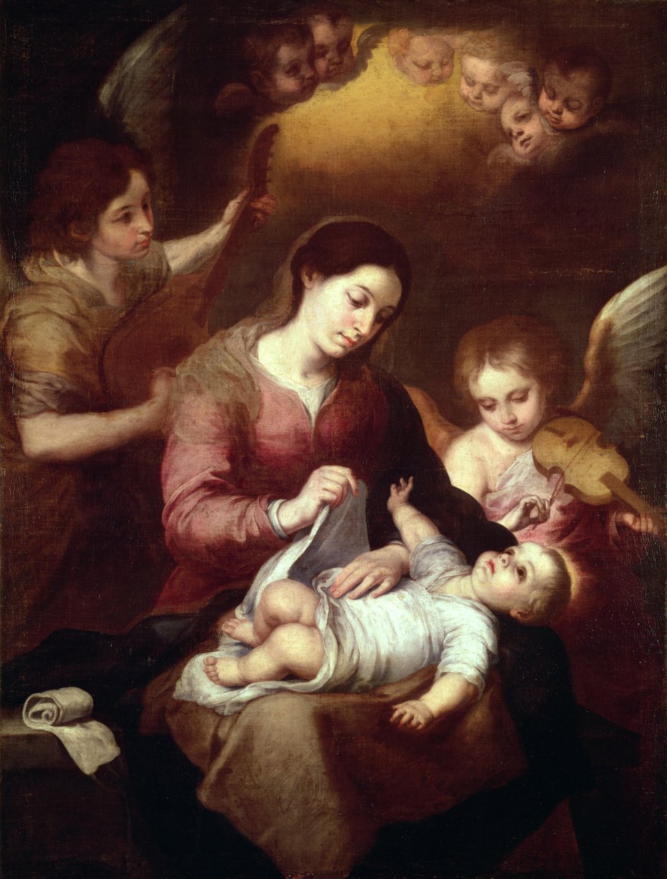 Madonna som sveper in Kristusbarnet i svepande kläder av Bartolomé Esteban Murillo