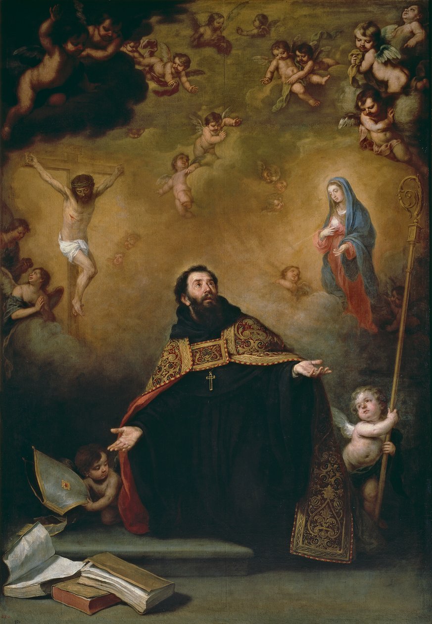 San Agustín entre Cristo y la Virgen av Bartolomé Esteban Murillo