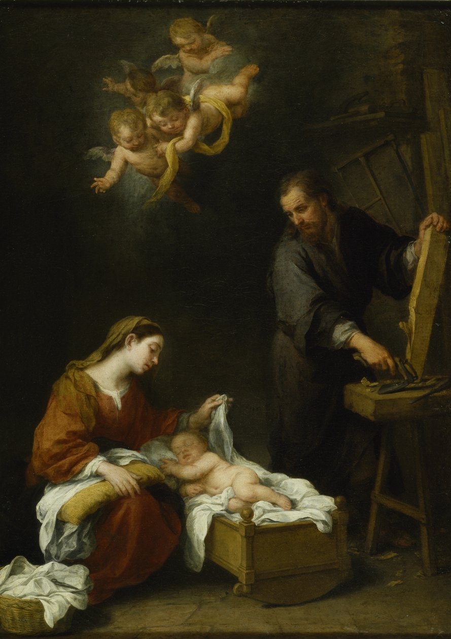 Den heliga familjen (olja på duk) av Bartolomé Esteban Murillo