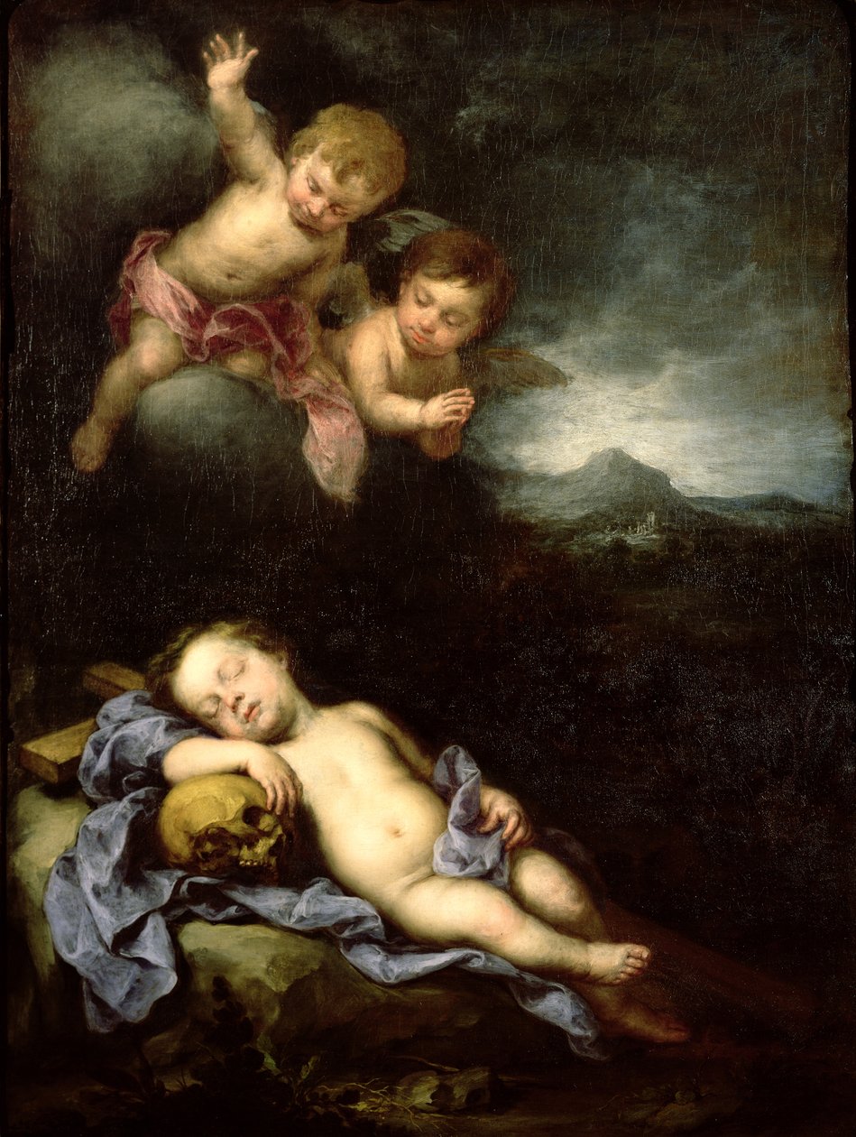 Spädbarnet Kristus sover på korset av Bartolomé Esteban Murillo