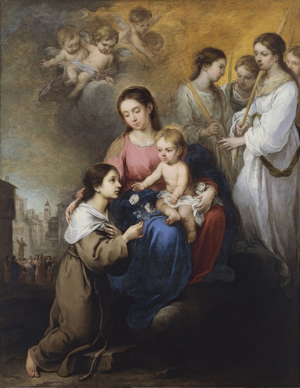 Jungfrun och barnet med Saint Rose of Viterbo av Bartolomé Esteban Murillo