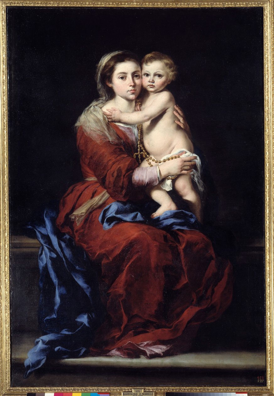 Rosenkransens jungfru. Madonna har barnet. Målning av Bartolome Murillo (1618-1682) av Bartolomé Esteban Murillo