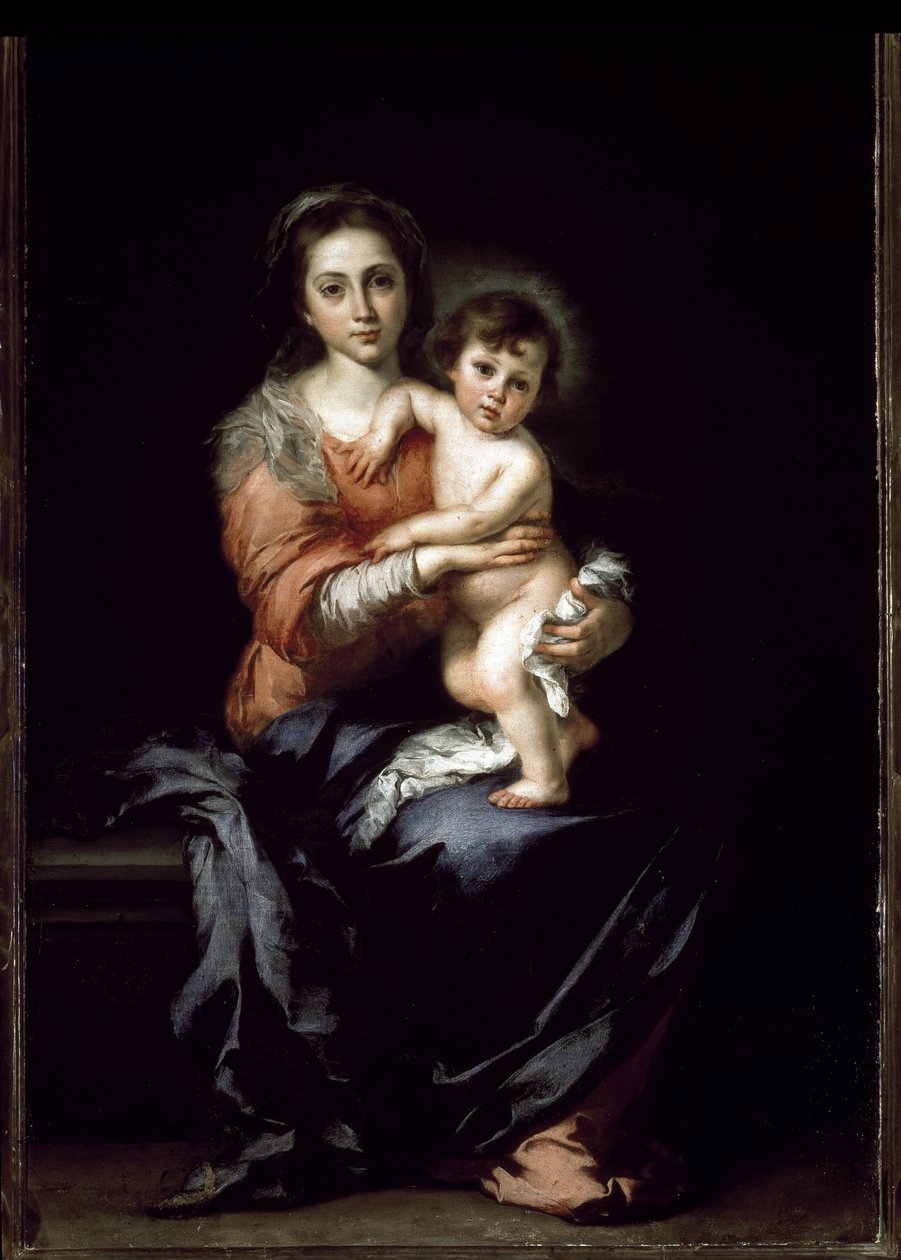 Jungfru med barn - olja på duk av Bartolomé Esteban Murillo
