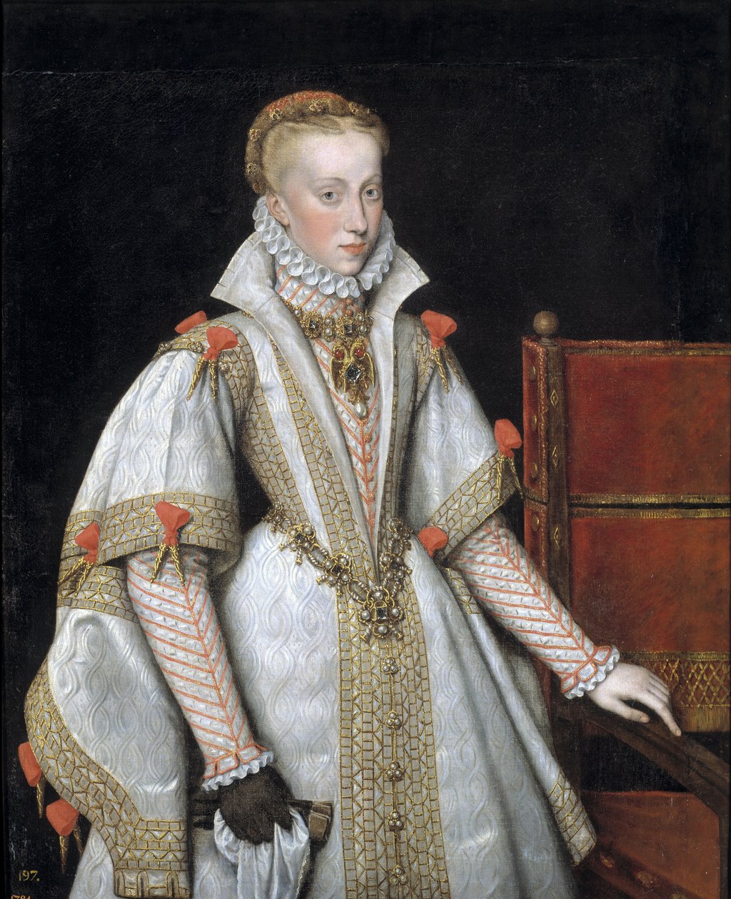 Porträtt av Anna av Österrike 1549–1580, drottning gemål av Spanien, 1616 av Bartolomé González y Serrano