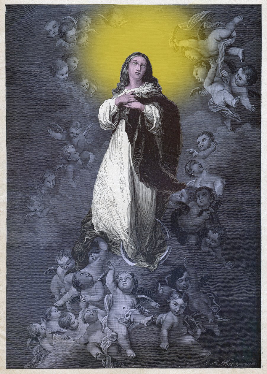 Obefläckad befruktning. (gravyr, cirka 1900) av Bartolome Esteban (after) Murillo