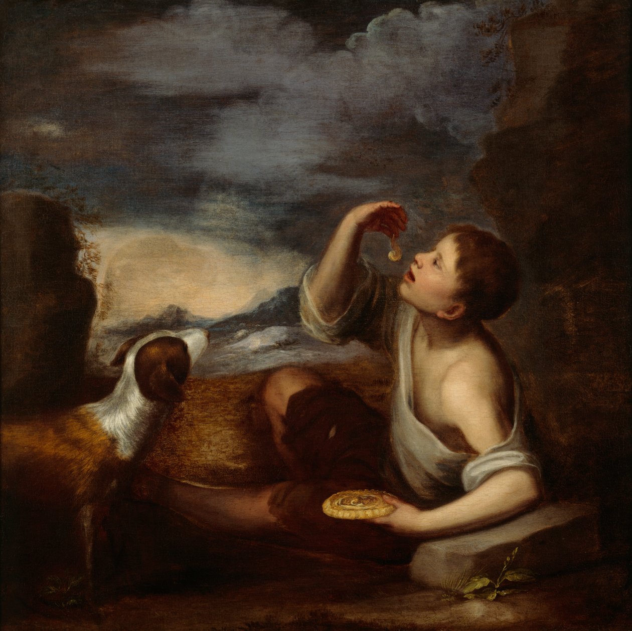 En spansk pojke och en hund (olja på duk) av Bartolome Esteban (attr. to) Murillo