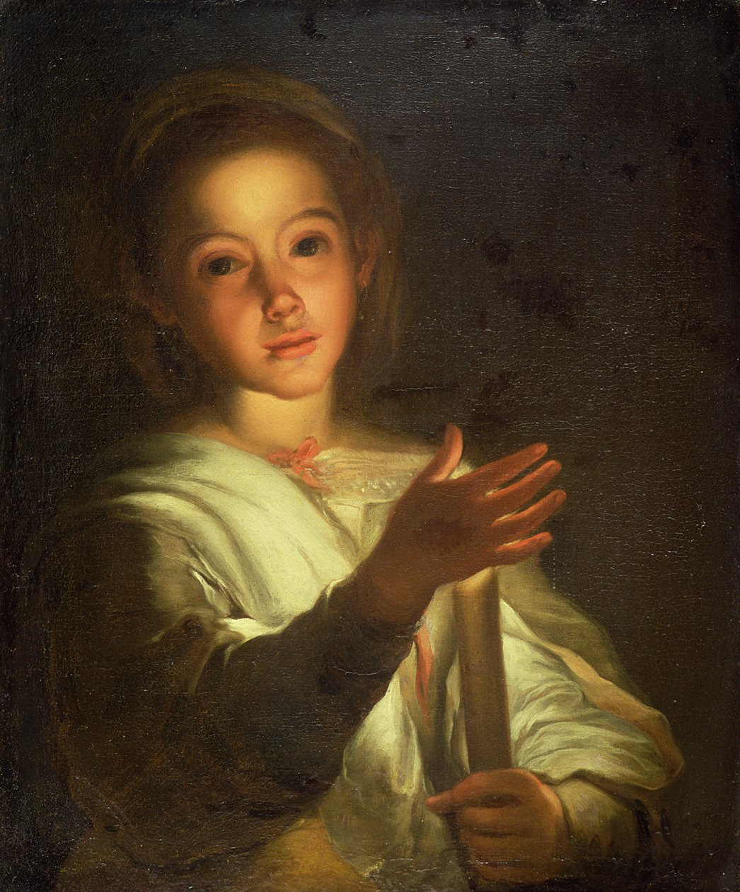 En ung flicka skuggar ett ljus (olja på duk) av Bartolome Esteban (follower of) Murillo