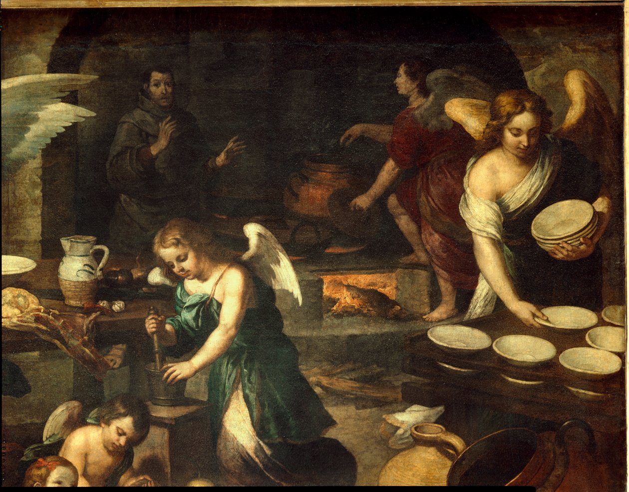 La cuisine des Anges - änglarnas kök. Ett av ... av Bartolome Esteban (school of) Murillo