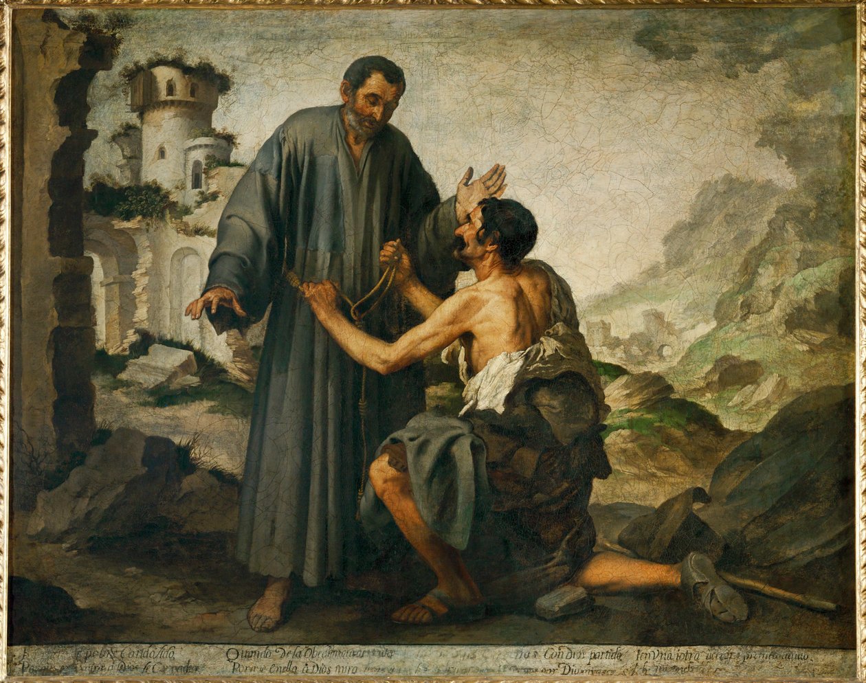 Broder Junipero och den fattige mannen - ... av Bartolome Esteban (school of) Murillo