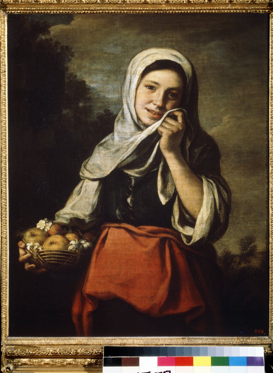 Flicka som säljer frukt. Målning av Bartolome Esteban Murillo (1617-1682) av Bartolomé Esteban Murillo