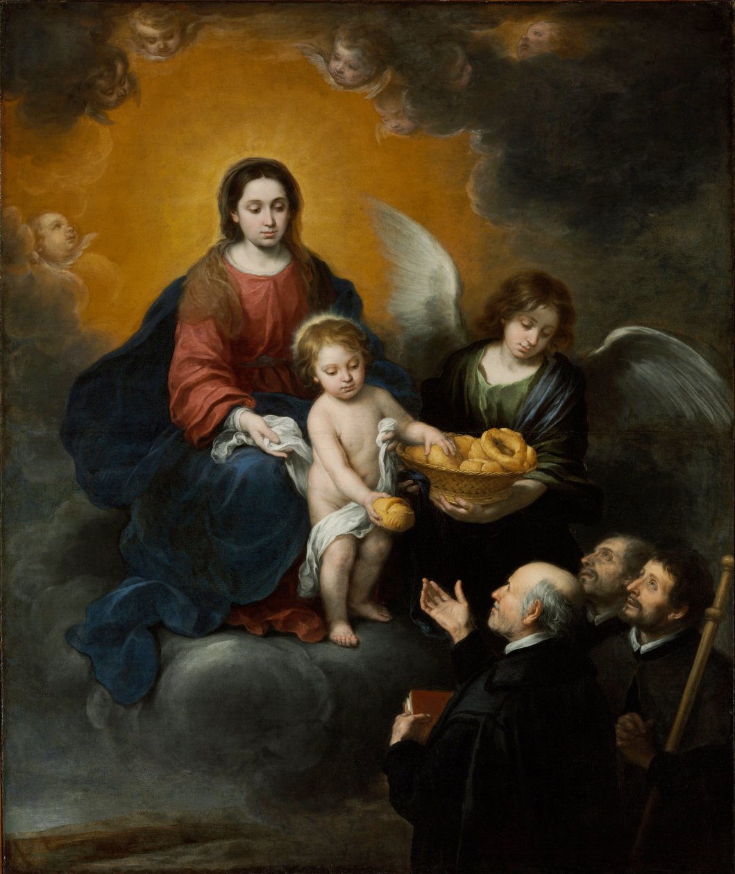 The Infant Christ Distributing Bread to the Pilgrims - Målning av Bartolome Esteban Murillo (1617-1682), olja på duk (219x182 cm) av Bartolomé Esteban Murillo