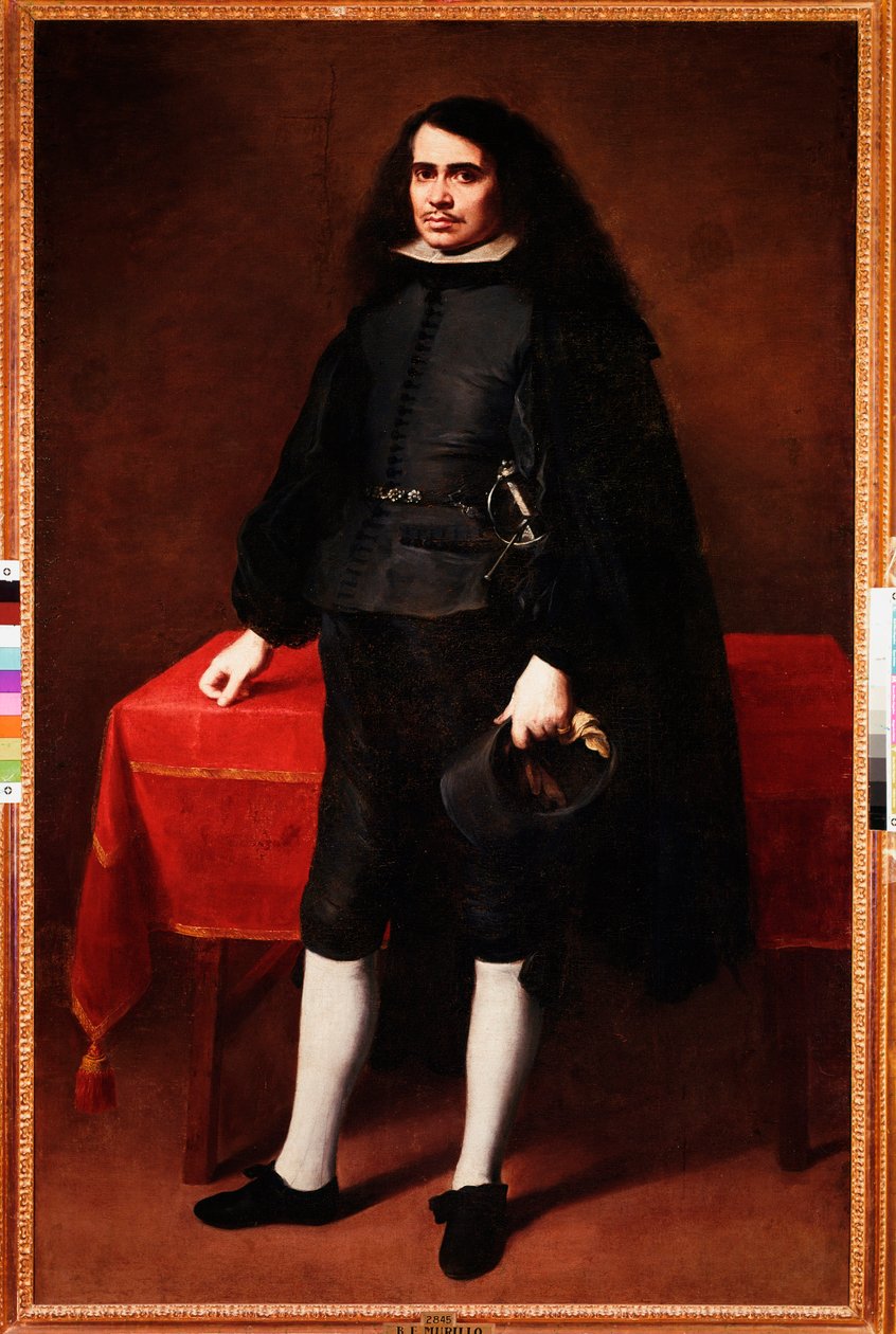Porträtt av en gentleman med långt hår och jordgubbskrage (olja på duk av Bartolomé Esteban Murillo