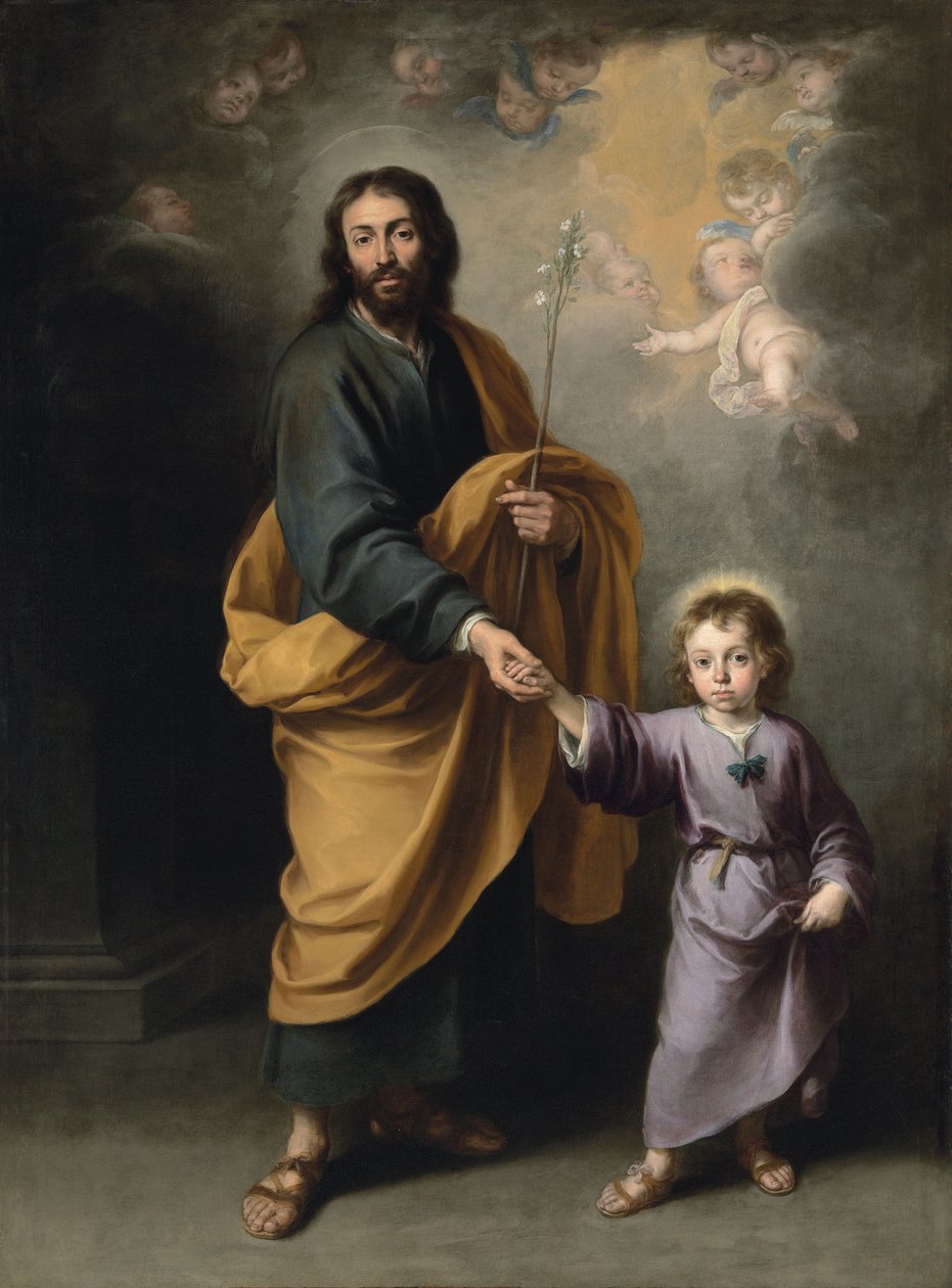 Saint Joseph and the Christ Child (olja på duk) av Bartolomé Esteban Murillo