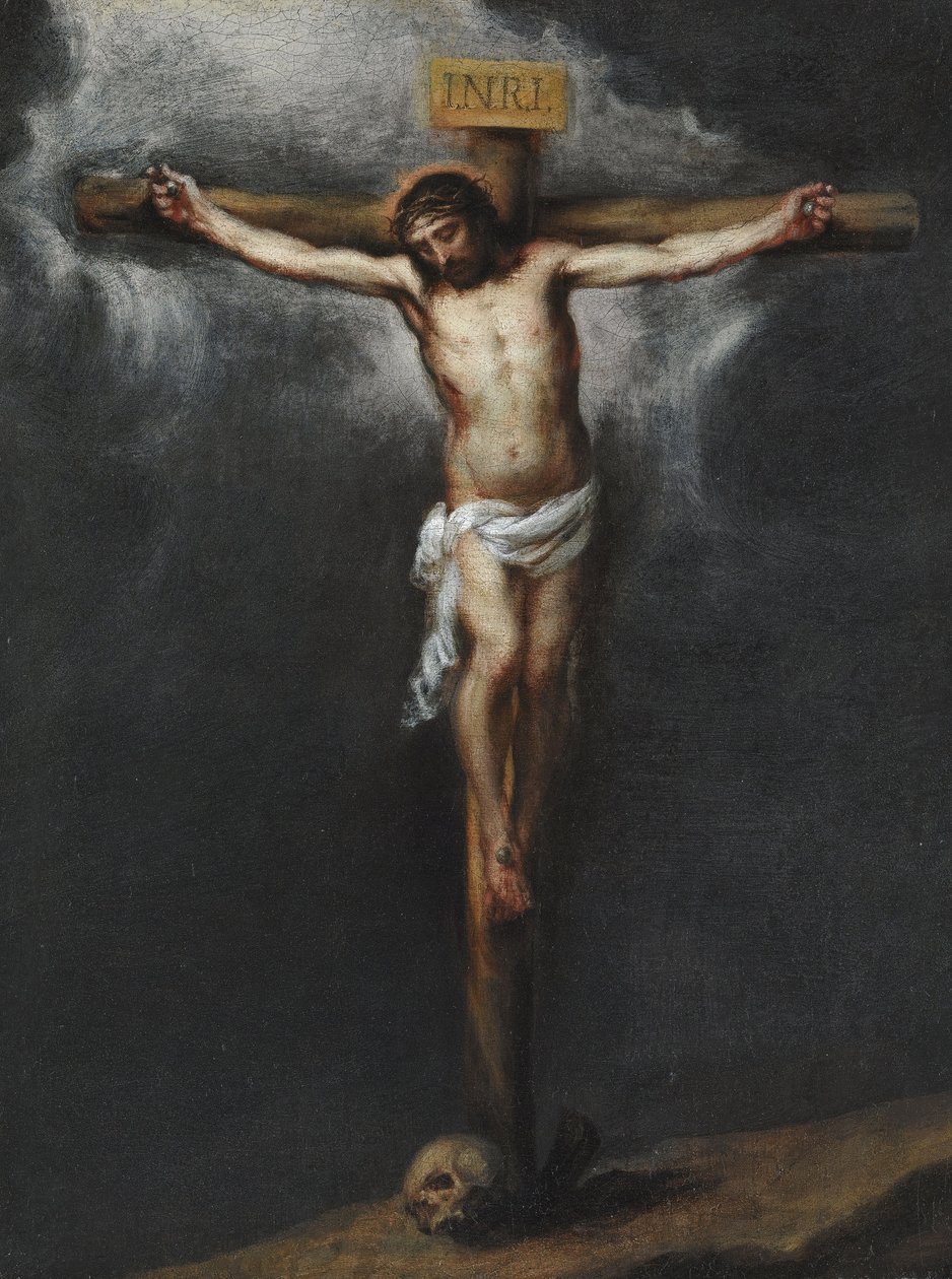 Korsfästelsen av Murillo, Bartholomew Stephen (1617-1682). Olja på duk, storlek: 43,9x33,3, , Privat samling av Bartolomé Esteban Murillo