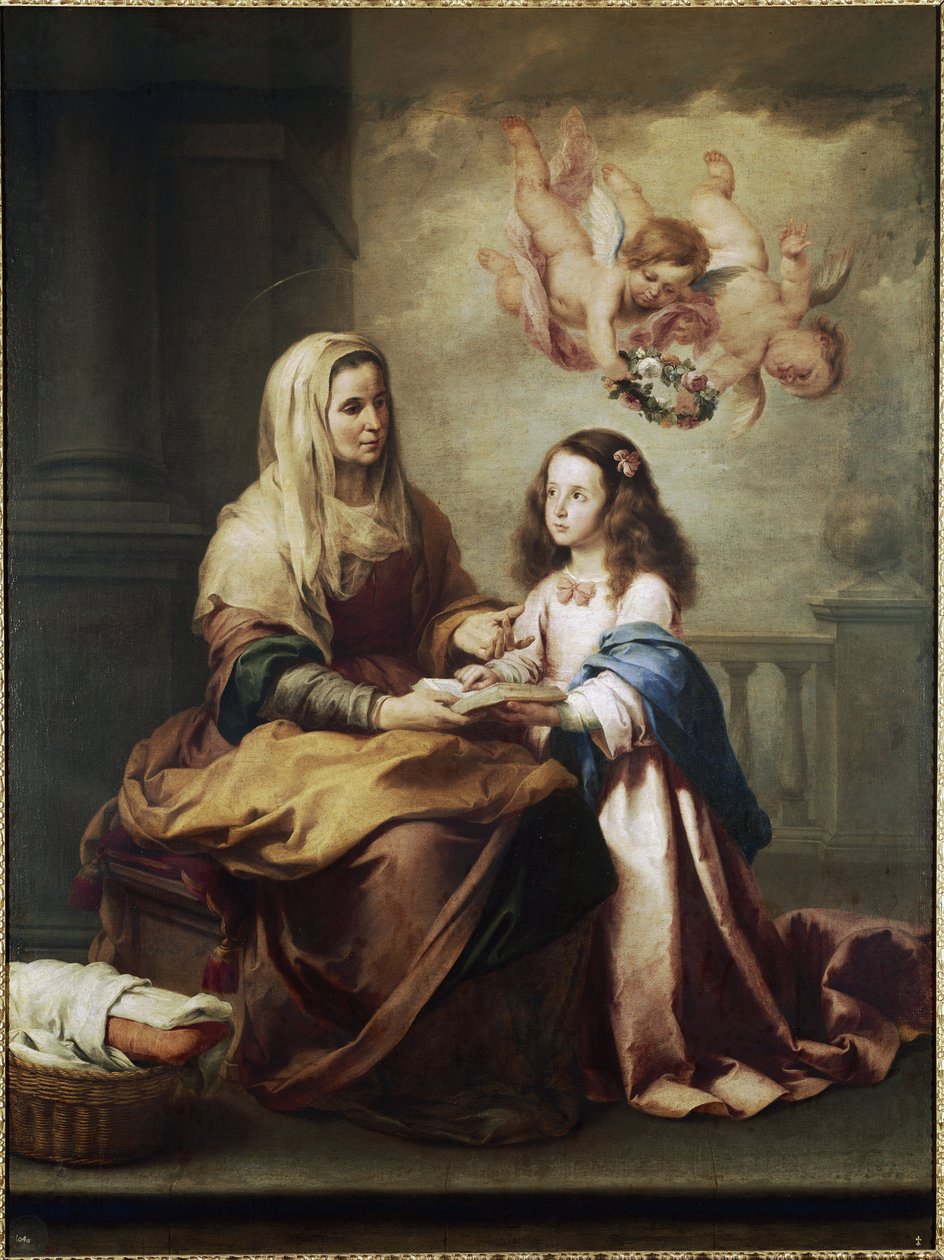 Jungfru Maria och Saint Anne Detalj. (olja på duk, ca 1674) av Bartolomé Esteban Murillo