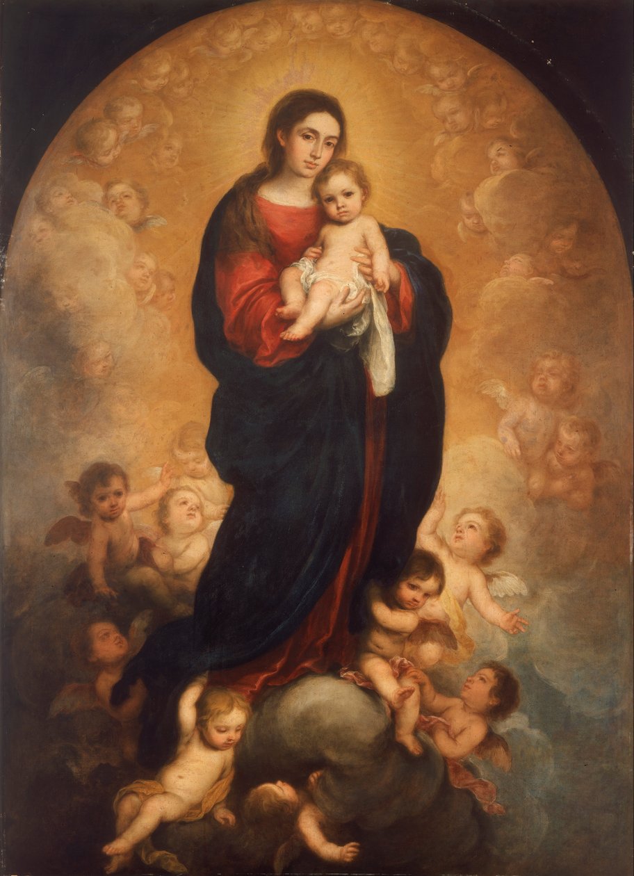 Jungfrun och barnet i härlighet av Bartolomé Esteban Murillo
