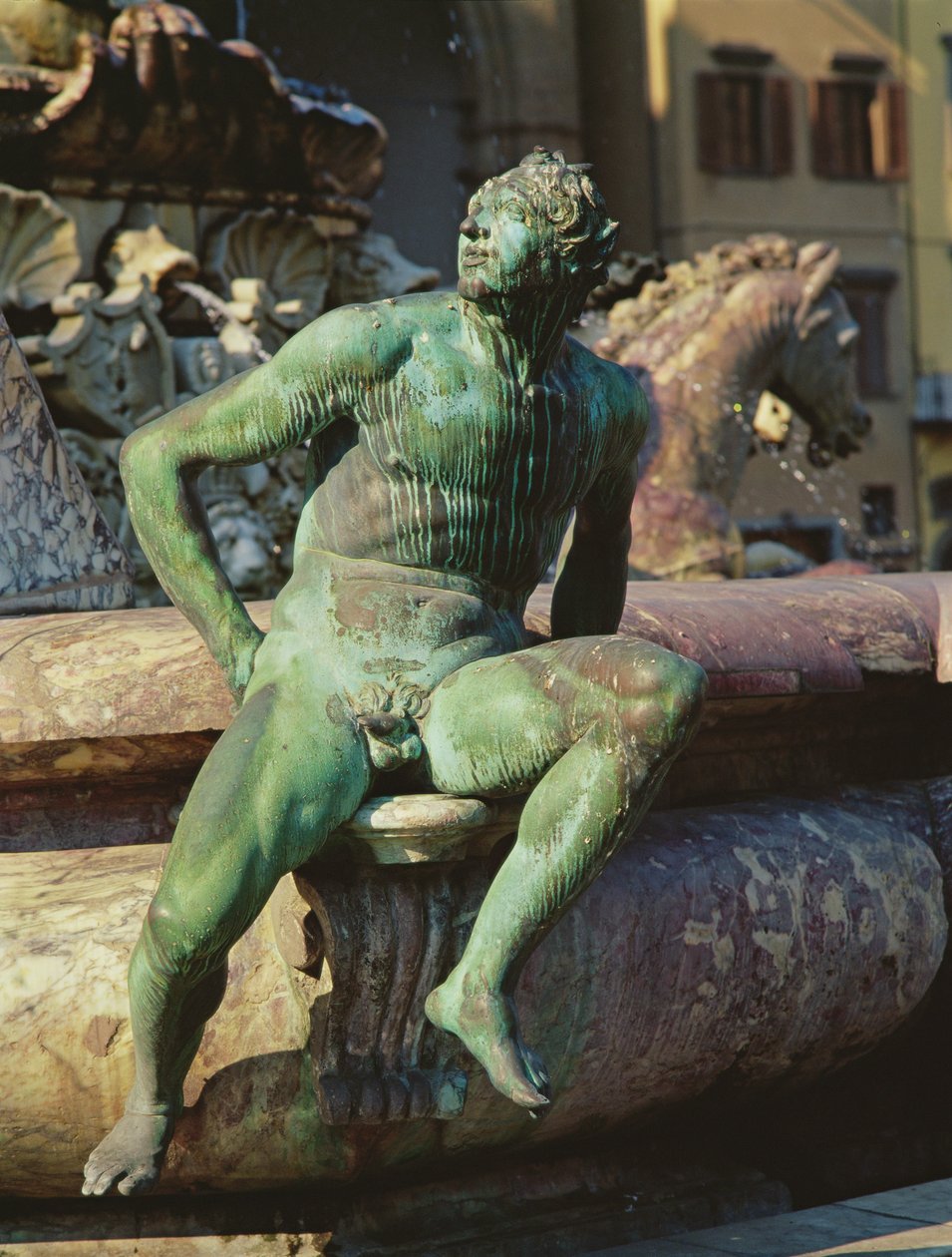 Detalj av Neptunus fontän, Piazza della Signoria, Florens, 1565 brons av Bartolomeo Ammannati