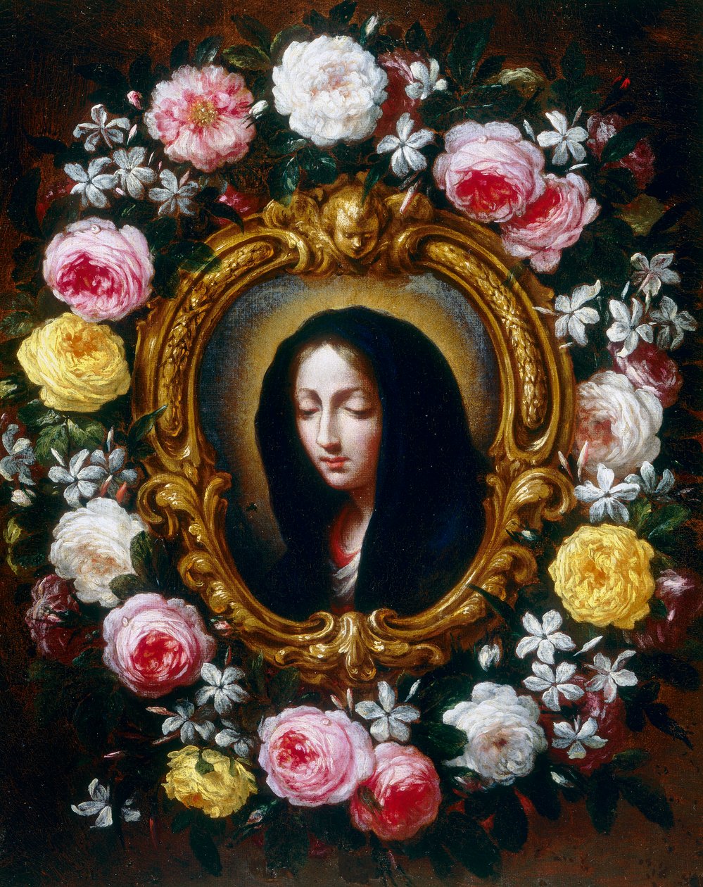 Madonna i en krans af roser og jasmin av Bartolomeo Bimbi