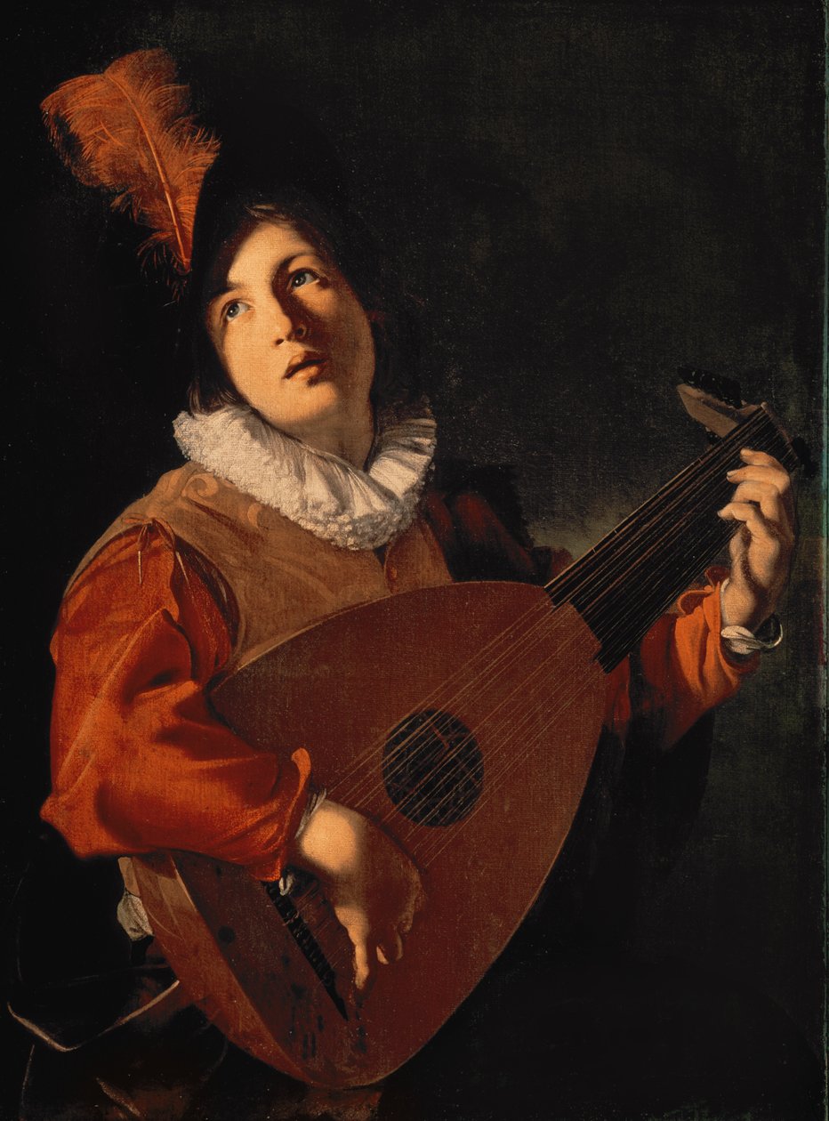 Ung man med en lut av Bartolomeo Manfredi