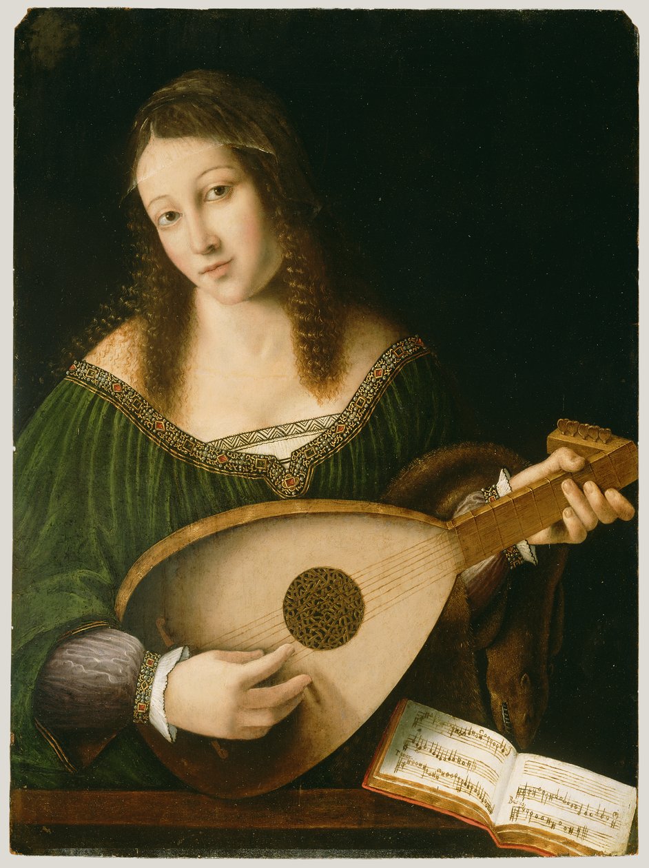 Dam som spelar luta, ca 1530 av Bartolomeo Veneto