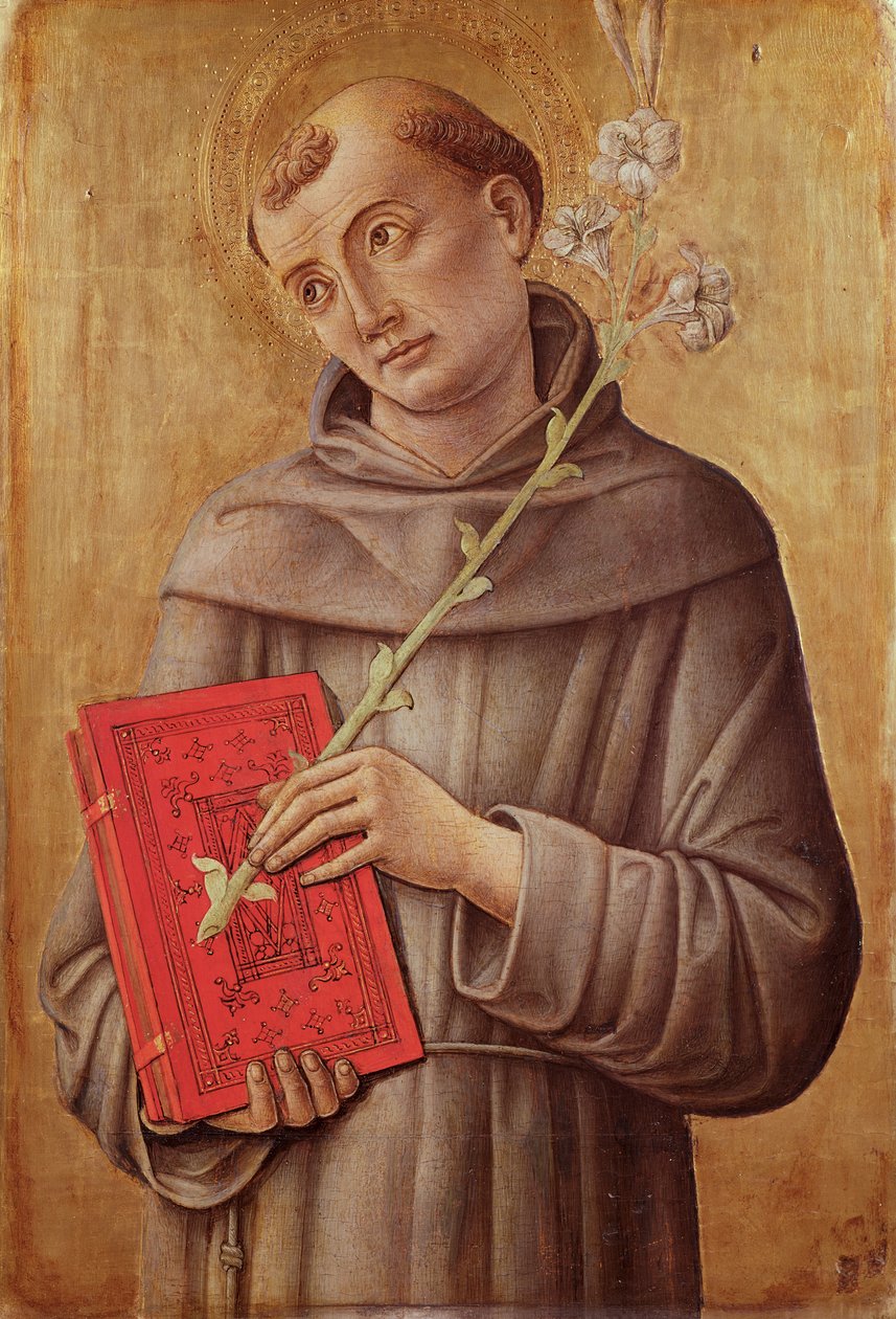 Sankt Antonius af Padova (tempera på panel) swed av Bartolomeo Vivarini