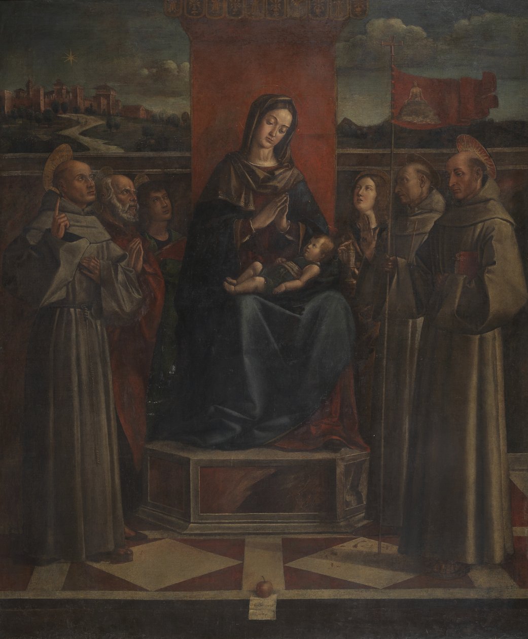 Virgin and Child Enthroned with Six Saints, c.1500 (olja på duk) av Bartolomeo (attr. to) Montagna