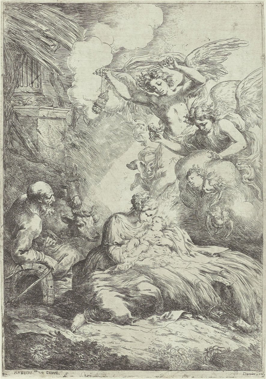 Nativity med änglar av Bartolomeo Biscaino