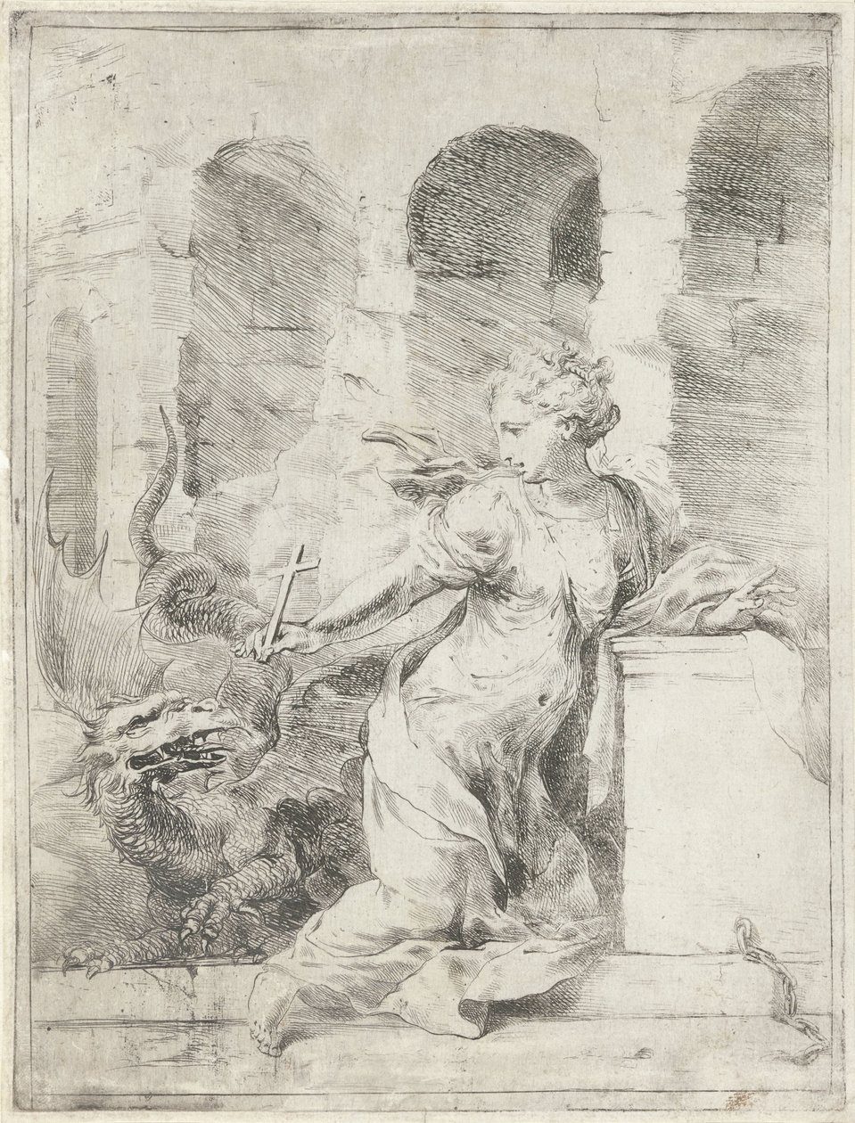 Margareta av Antiokia trotsar draken av Bartolomeo Biscaino